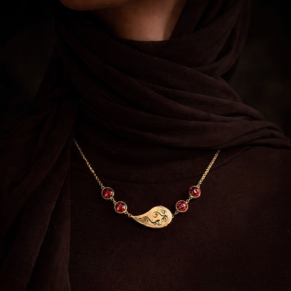 Gold plated Qalbi necklace featuring Arabic calligraphy by FABLED