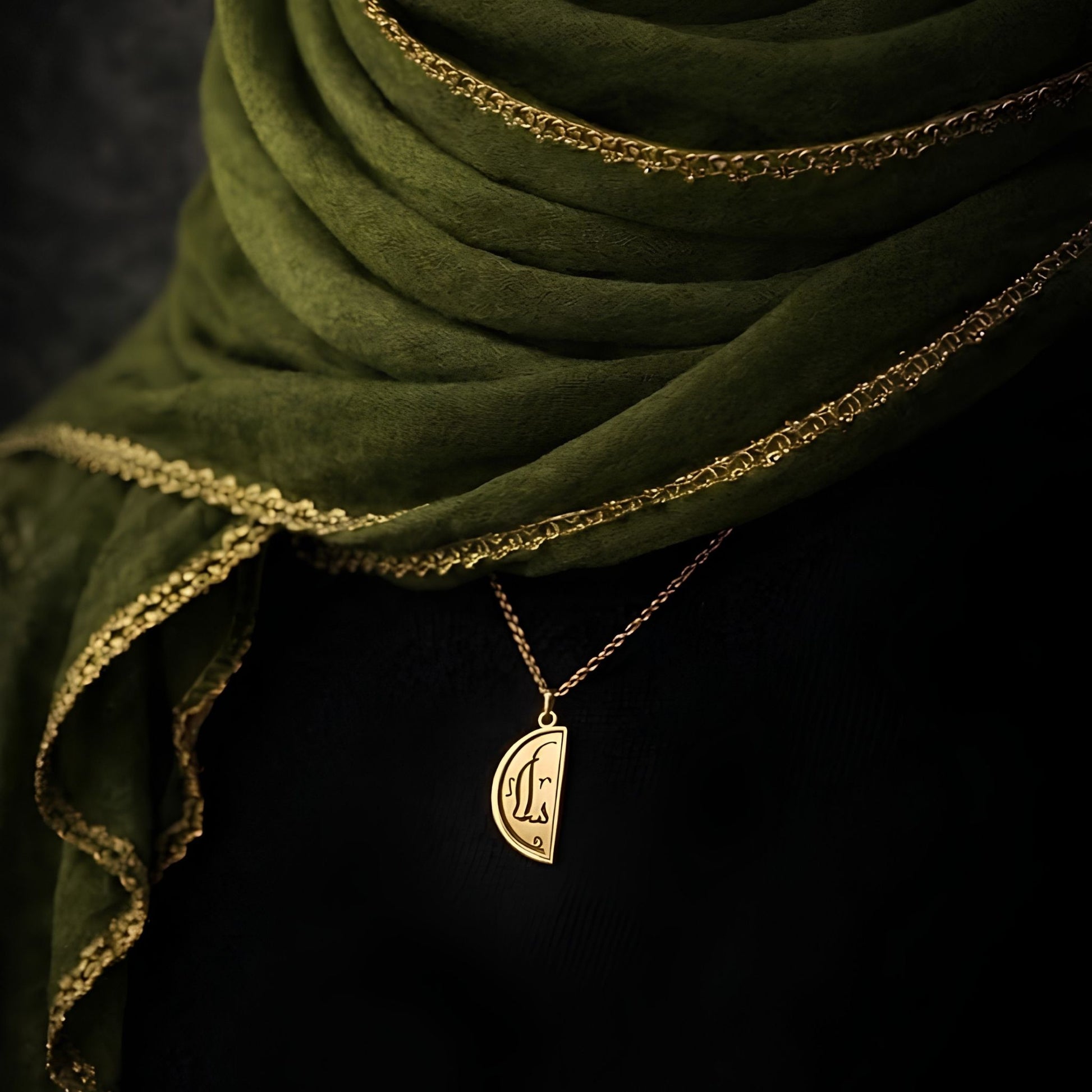 Gold plated Salaam necklace featuring Arabic calligraphy by FABLED