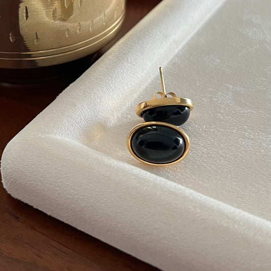 Black Carnelian Oval Studs