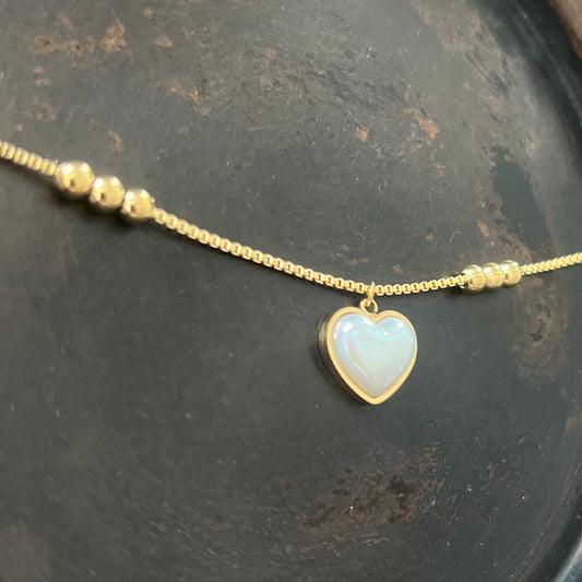 Faux Pearl Heart Anklet