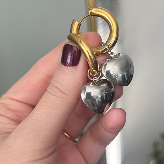 Mixed Metal Heart Hoop Earrings